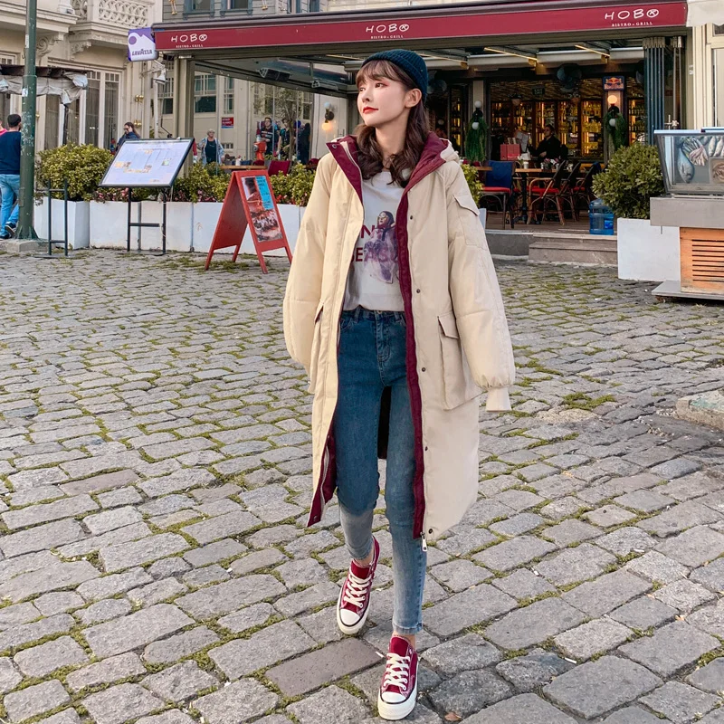WQJGR Fashionable winter jacket women Hooded Warm Parkas Coat Hight Quality Female New Winter Collection Big pocket