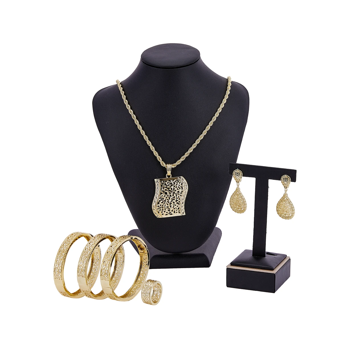 

Traditional jewelry set necklace earrings Ring for women traditional brida jewelry set Morocco gold color jewelry set
