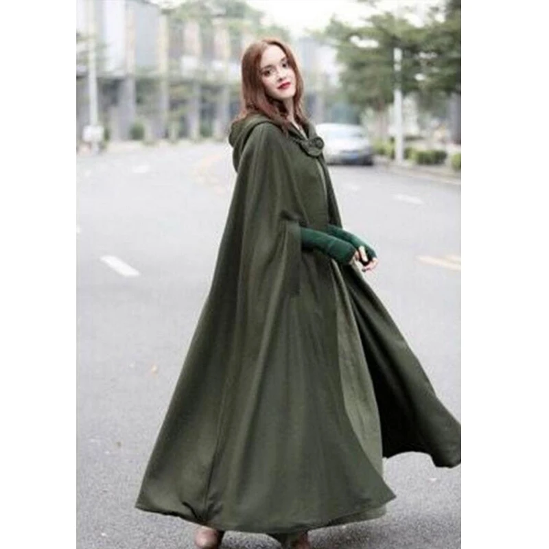 Женское свободное шерстяное пончо зимняя теплая куртка Длинная накидка парка