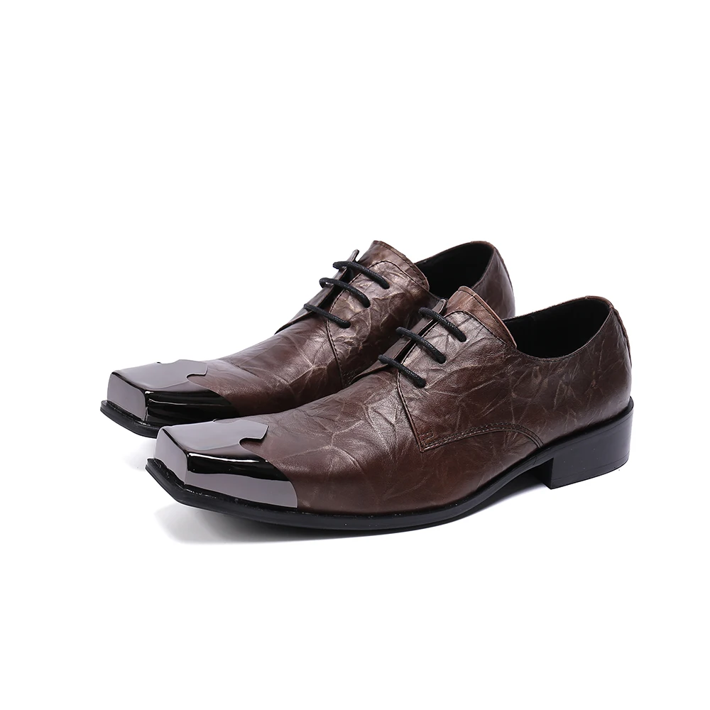 

Wholesale steel tole Men'S Party Shoes Handmade Formal wedding Shoes Square toe Genuine Leather Dress Shoes size 36-47