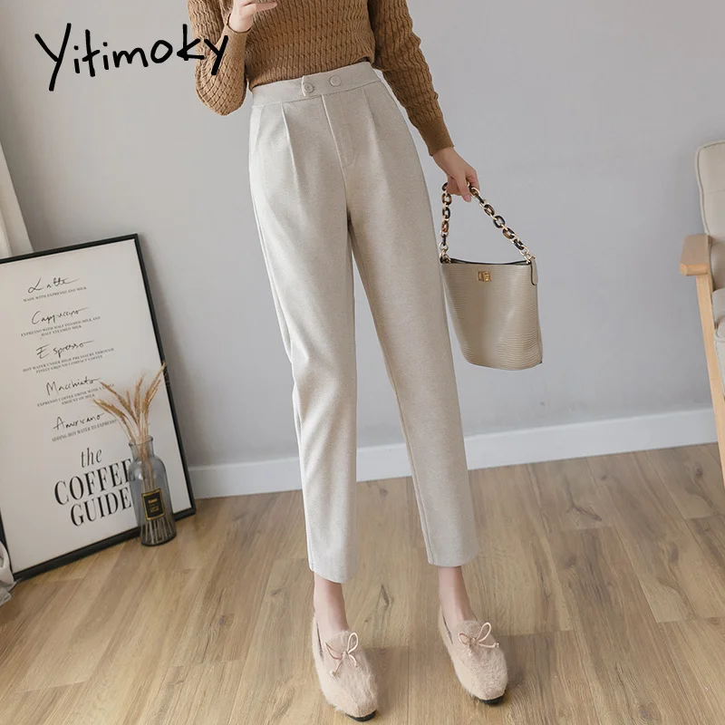 

yitimoky elegant suit pants women thicken harajuku korean New pants office lady solid casual trousers women autumn winter