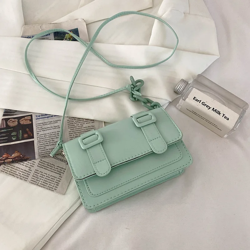 

Fashion Solid Color Chain Buckle Women's Handbag 2021 New Fashion Chain One Shoulder Messenger Bag Women's Bag Wild and Simple