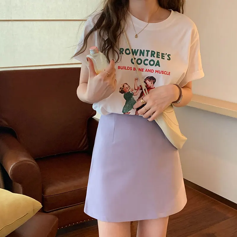 Женская Повседневная хлопковая футболка с коротким рукавом и круглым вырезом в