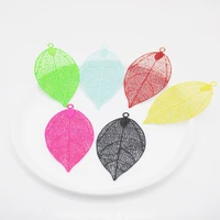 20pcslot brass spray paint big hollow leaf shape charms bracelet earring necklace pendants for jewelry handmade
