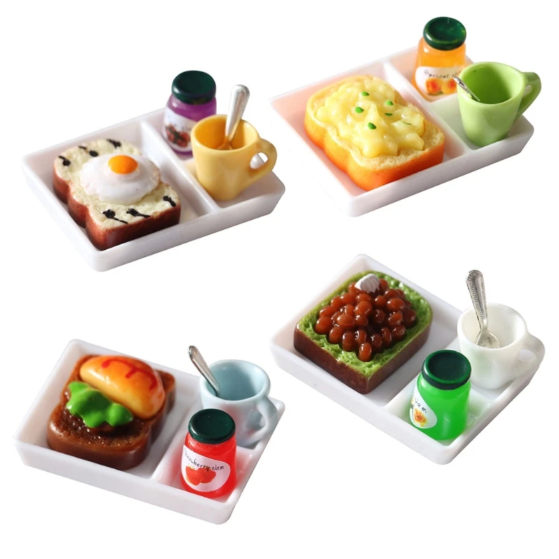 

1/12 миниатюрный поднос для кукольного домика на завтрак, потрясающая кофейная кружка, Реалистичная ложка, модель для завтрака, интерактивны...