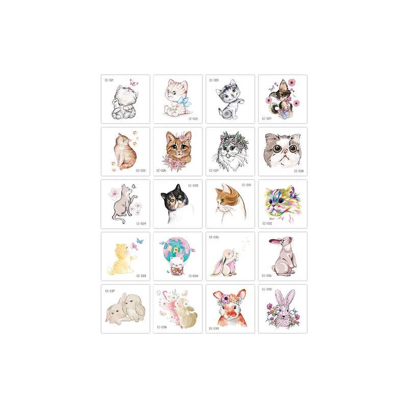20 шт./компл. Животные кошка временная татуировка Стикеры акварель татуировки для