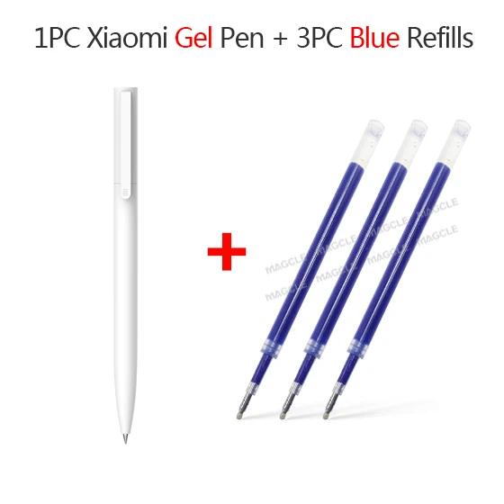 1pen with 3 blue ink Xiaomi mi jia, 1 шт., розничная, гелевая ручка без колпачка, черные чернила, ручка для письма, гладкая, швейцарская, сменная, mi Kuni, Япония, OEM, синий/черный - Цвет: 1pen with 3 blue ink