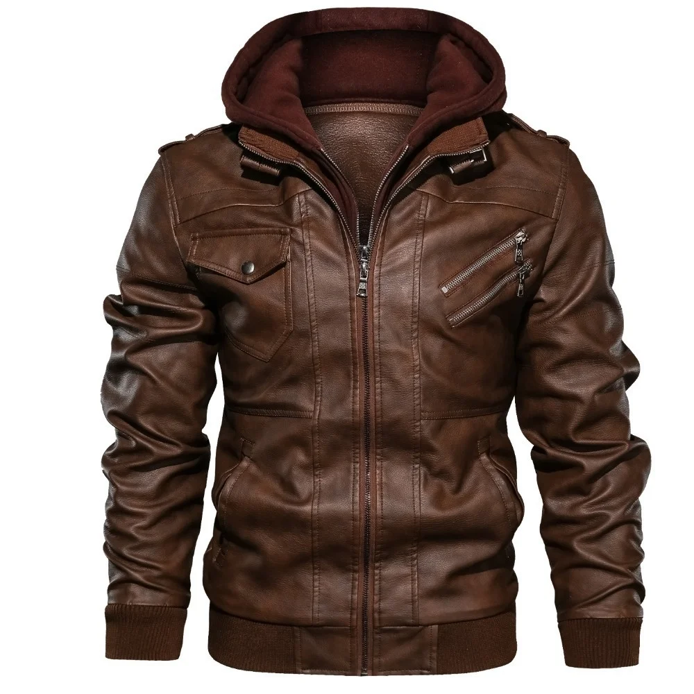 

Special men's jacket coat leather PU detachable hat