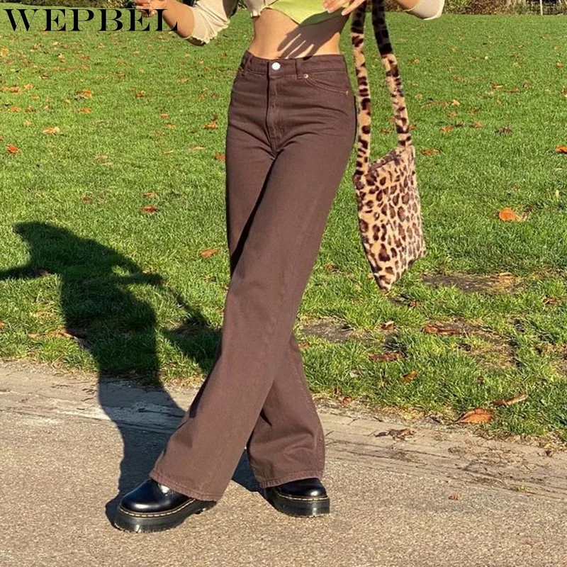 

WEPBEL Women Sexy Loose Denim Pants Ladies Elegant High Waist Straight Jeans Female 2021 New Fashion Long Denim Trousers