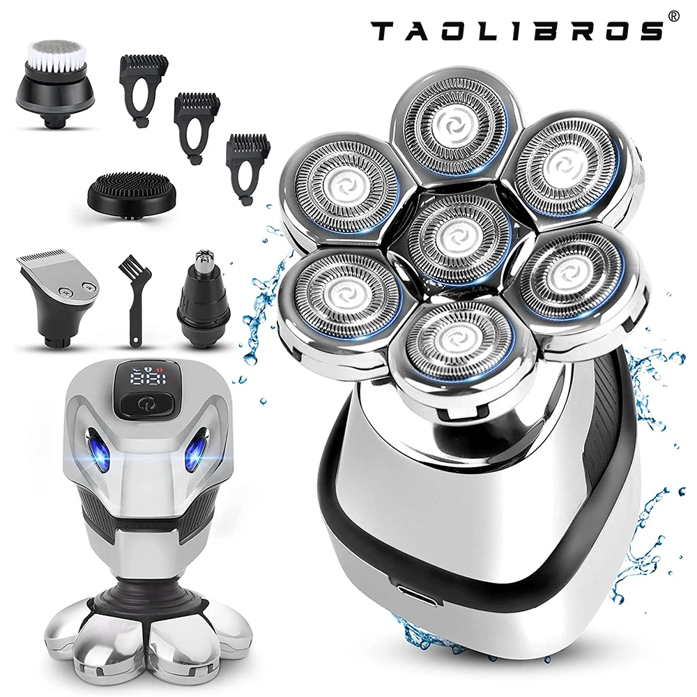 

Электробритва для лысающих мужчин 7D 5-в-1, многофункциональная беспроводная электробритва с ЖК-экраном и USB-зарядкой для всего тела, вращающа...