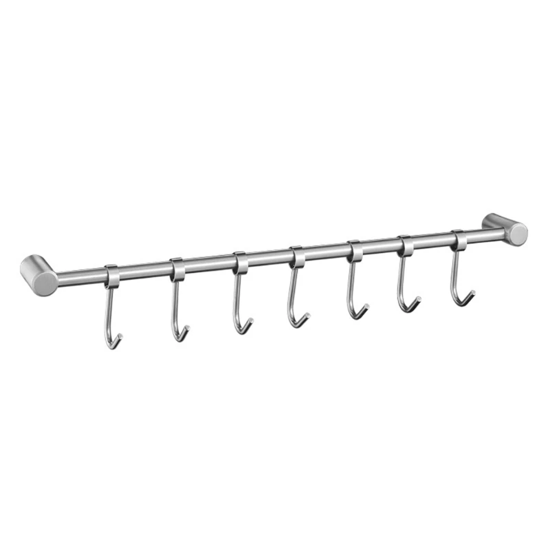 

Stainless Steel Wall Mount Pot Pan Hanging Rack Rail Kitchen Straight Bar Utensil Cookware Organizer with Sliding Hooks