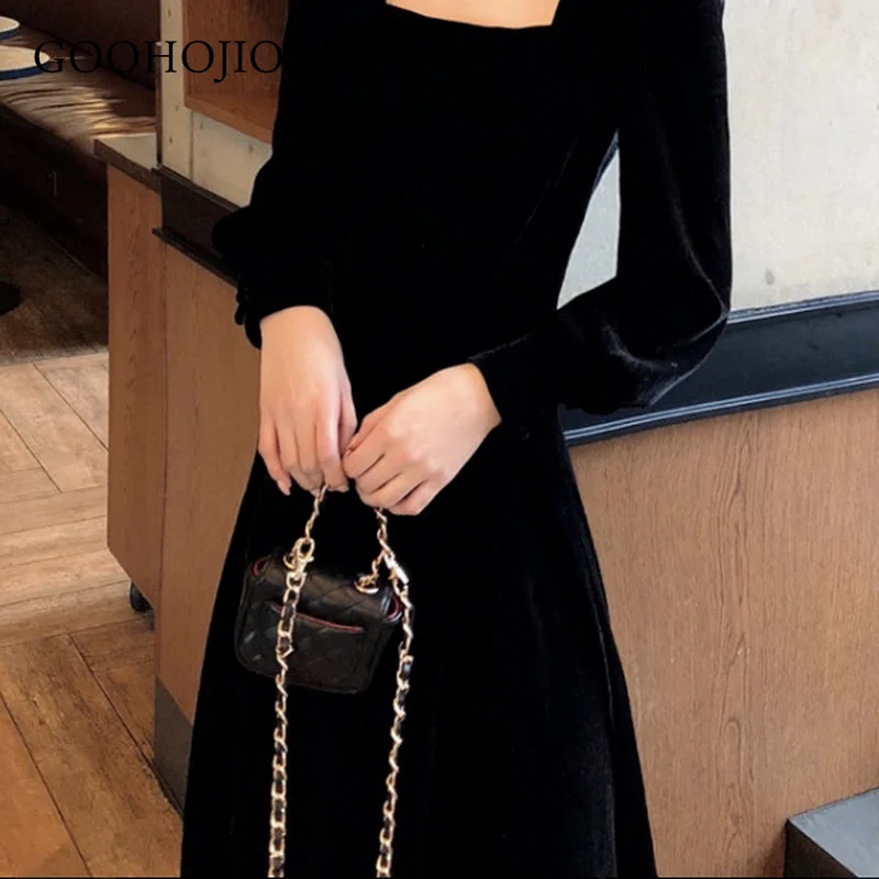 

GOOHOJIO 2021 New Spring and Autumn Temperament Dress Women Draw Back Dress for Ladies Retro Long Sleeve Vintage Women Dresses