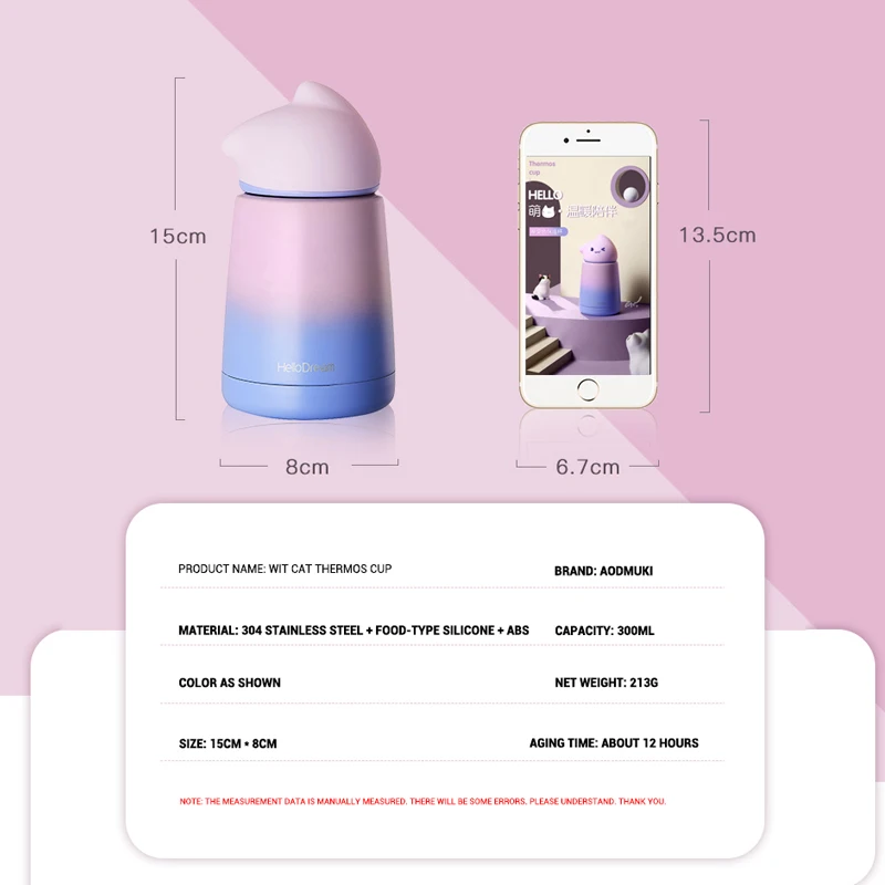 

Customized 300ml Cute Cat Thermos Stainless Steel Double Wall Water Cup Flask Household Outdoor Portable Water Bottle Drinkware