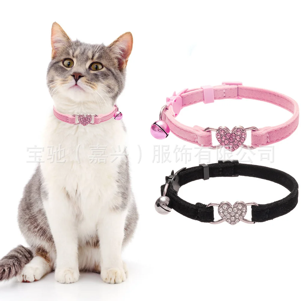

Pet collar drill love flocking cat collar pet peach heart bell cat Necklace cat collar