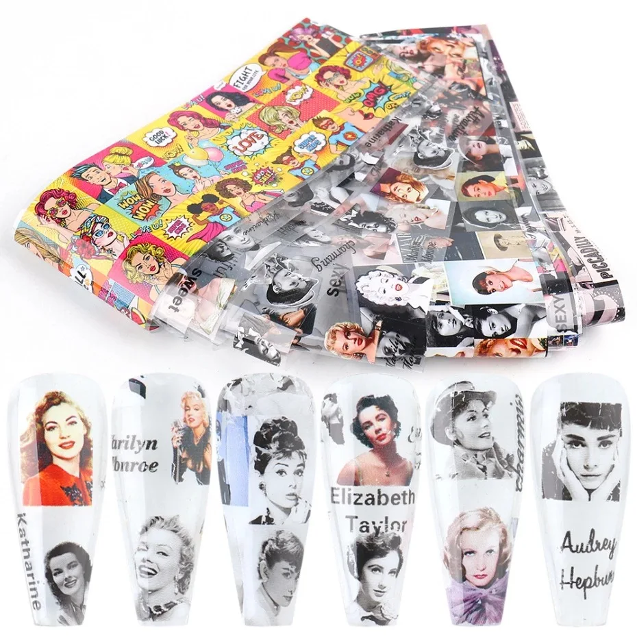 

Floral Cupid Eros Holographic Nail Art Transfer Foil Sticker Starry AB Paper Wraps Adhesive Decals Nails Decoration Accessories