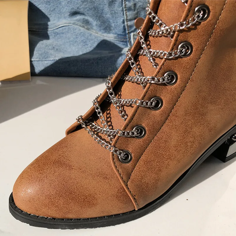 Fujin/ботинки на квадратном каблуке Зимние женские ботильоны 2020 года Винтажные