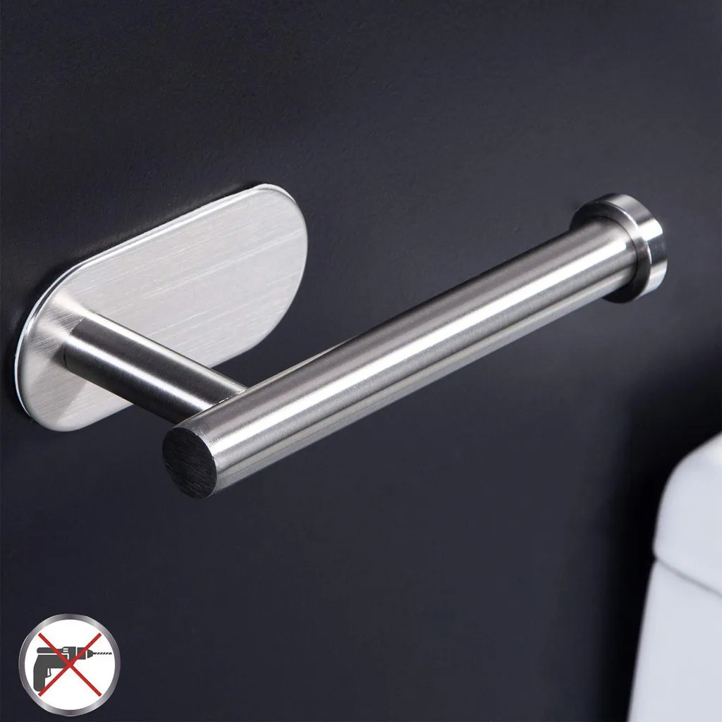 Toilet Kitchen Roll Paper Holder Stainless Steel Repeatedly Washable Stick Hooks Toilet Paper Holder for Bathroom Stick on Wall