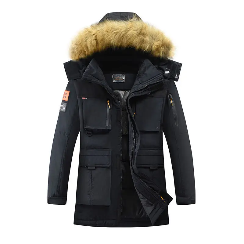 

Зимнее плотное пальто 2021, мужская повседневная хлопковая куртка средней длины со съемной шапкой и меховым воротником