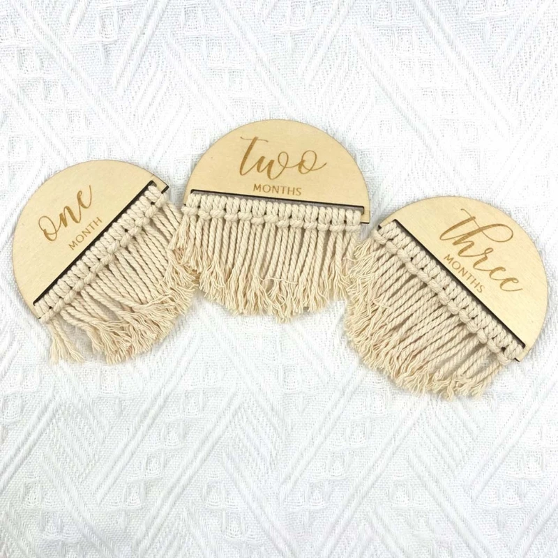 

12 Pcs Newborn Monthly Growth Recording Milestone Card Tassels Wooden Teether popular