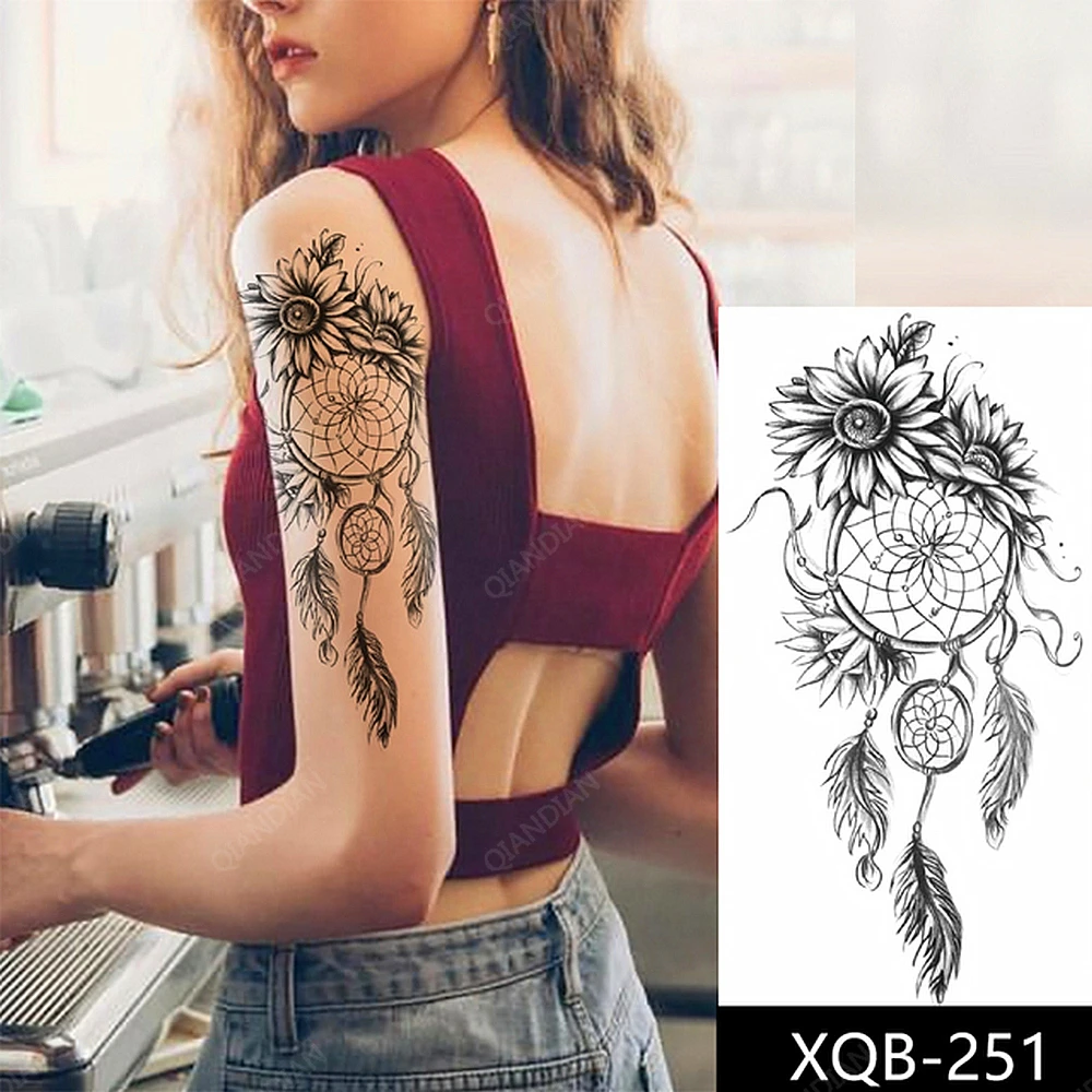 1pc Daisy Chrysanthemum Women Waterproof Temporary Tattoos Stickers Arm Wrist Cool Big Sexy Feather