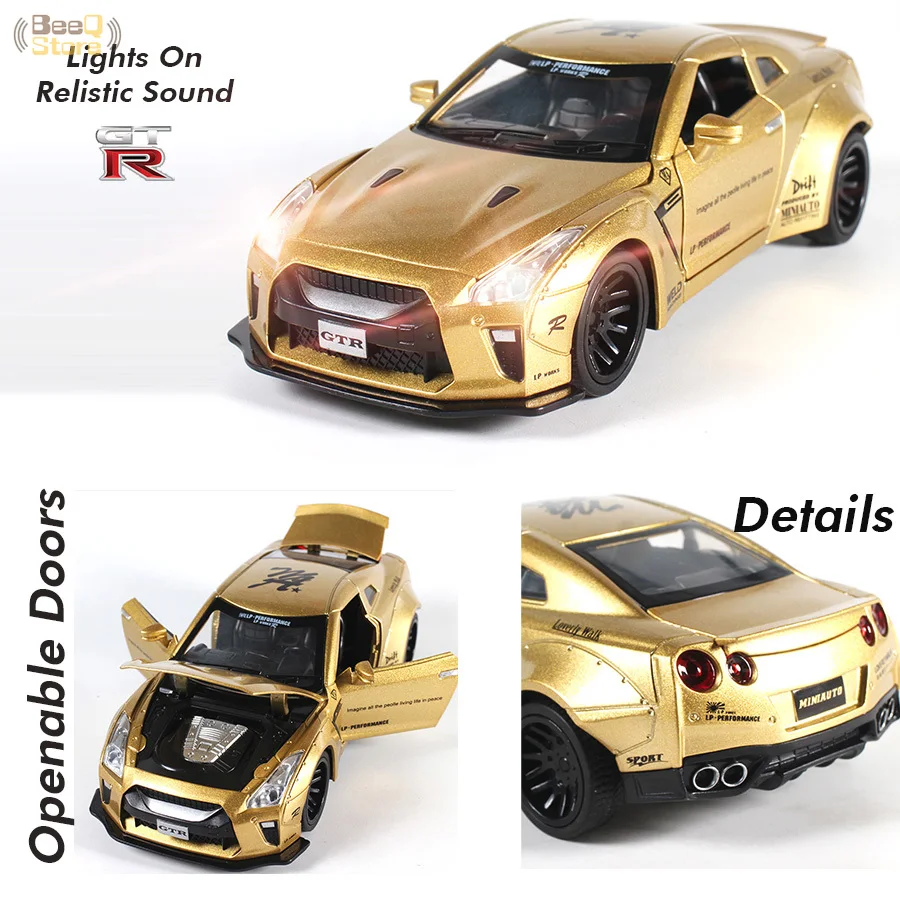 Металлическая игрушечная машинка Nissan GTR из сплава 1:32 спортивные гоночные дикасты