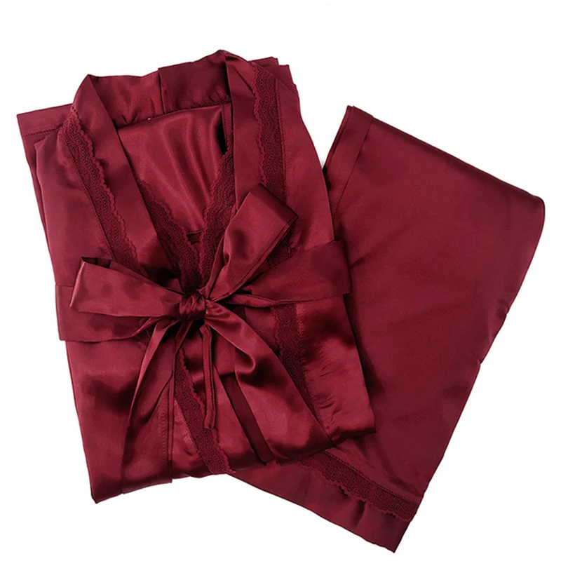 

Nightgown suit sexy robe lace edge temptation sleepwear strap nightdress underwear female 3PCs bride nightwear home service