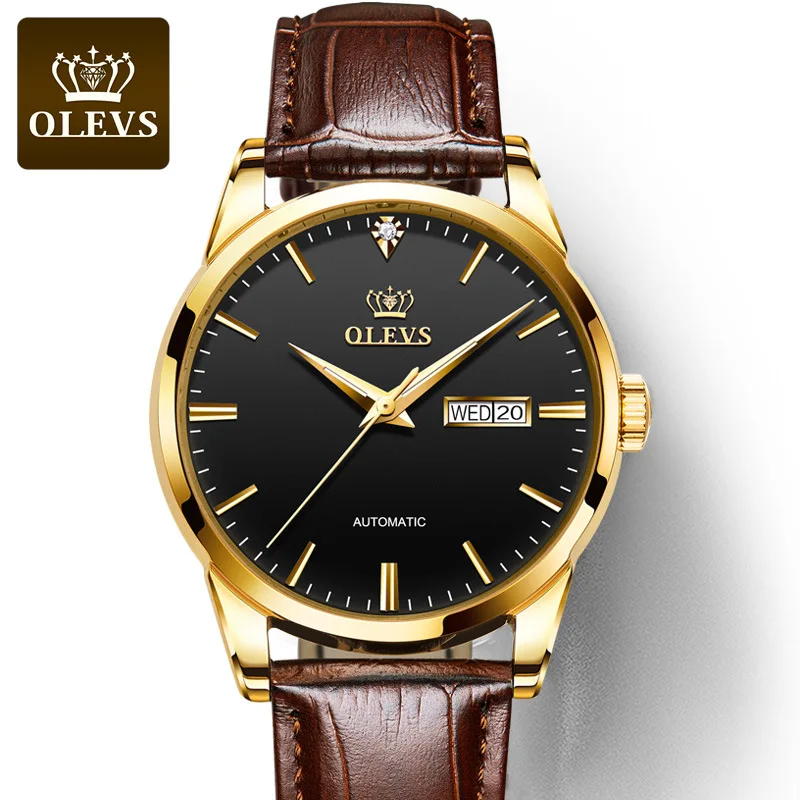 

Olevs Brand Watch Automatic Mechanical Watch Diamond Waterproof Luminous Leather Belt Men's Watch Men's Watch Wrist Watch