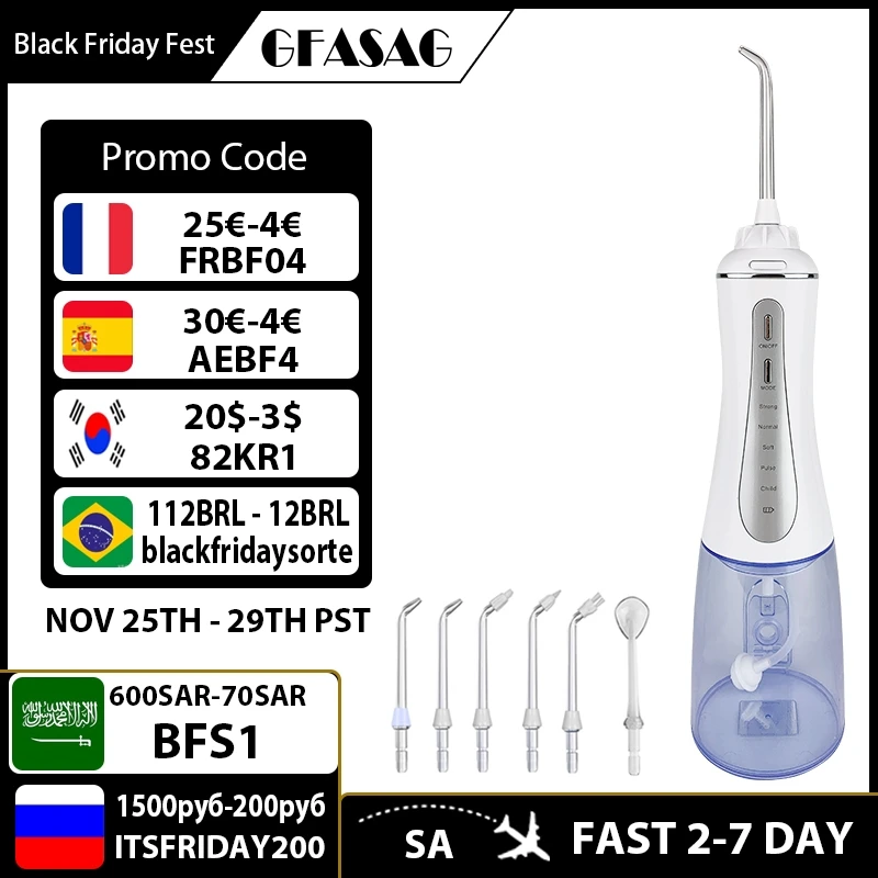 

GFASAG Oral Irrigator USB Dental Water Jet 350ML Waterproof Water Flosser Irrigator Dental Floss Teeth Whitening Cleaner 6Nozzle