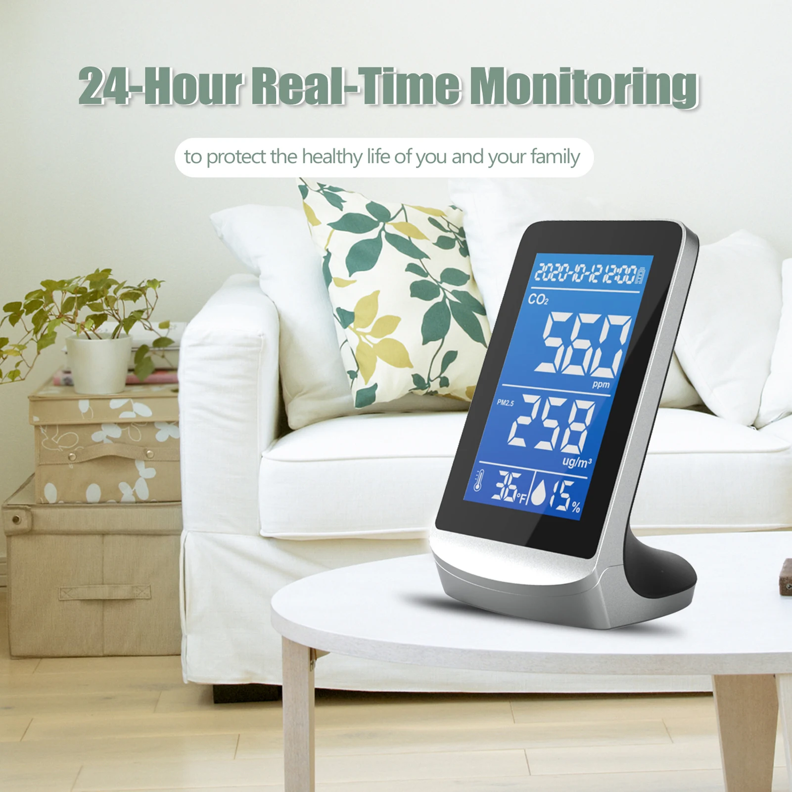 

CO2 Meter Air Quality Monitor Digital Display Screen CO2 PM2.5 Temperature Humidity Detector Monitor Infrared NDIR Detector