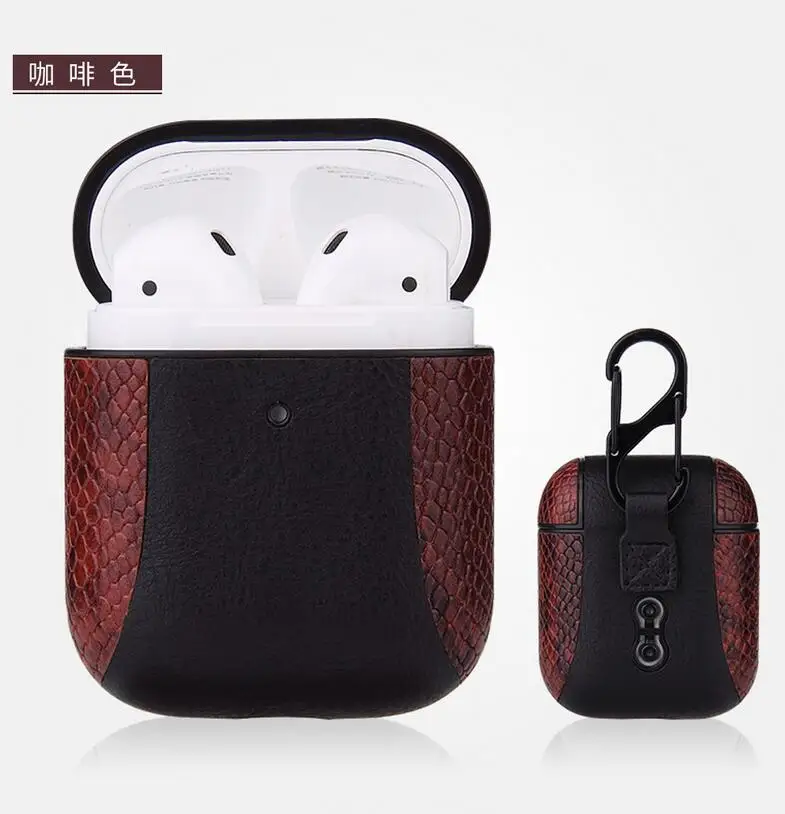 Khaki-j Чехол для Airpods 2 1 чехол принт змеиной кожи крокодиловая кожа чехол для Apple Airpods 2 1 чехол аксессуары коробка для наушников Coque - Цвет: Khaki-j