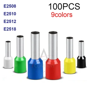 100PCS E2508 E2510 E2512 E2518 Tube insulating Insulated terminals 2.5MM2 Cable Wire Connector Insulating Crimp Terminal