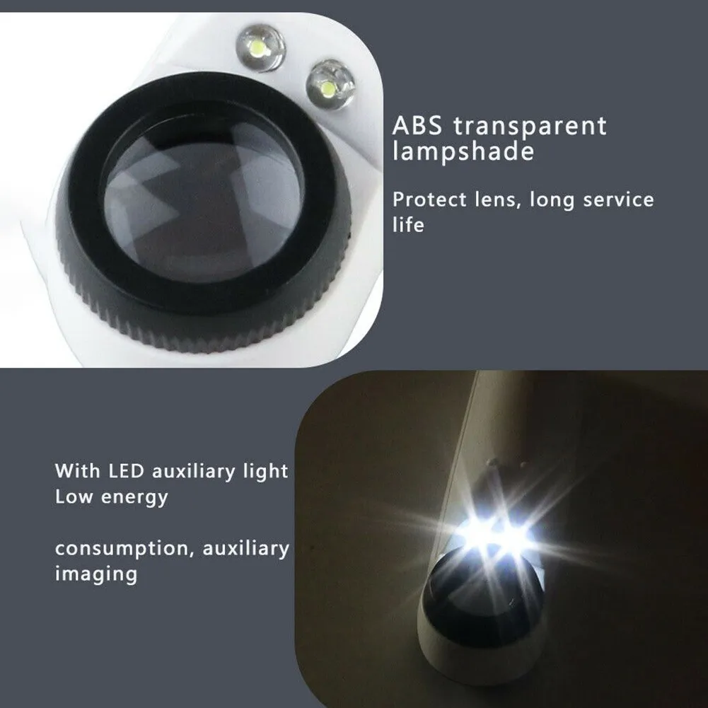 

120*30*34mm Magnifying Glass 40X Diameter 2.5cm Glass Lens Hand Held LED Light Lightweight