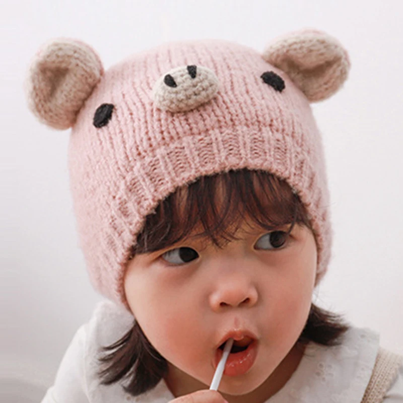 

Winter Hat Girl Knit Beanie Baby Pig Animal Warm Skiing Outdoor Accessory For Kid Baby