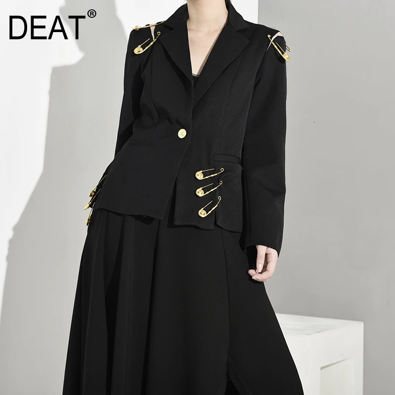 Женский жакет с длинными рукавами DEAT черная короткая металлическая брошь на