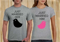 couple t shirts just married her him bride groom wedding love bird matching tees