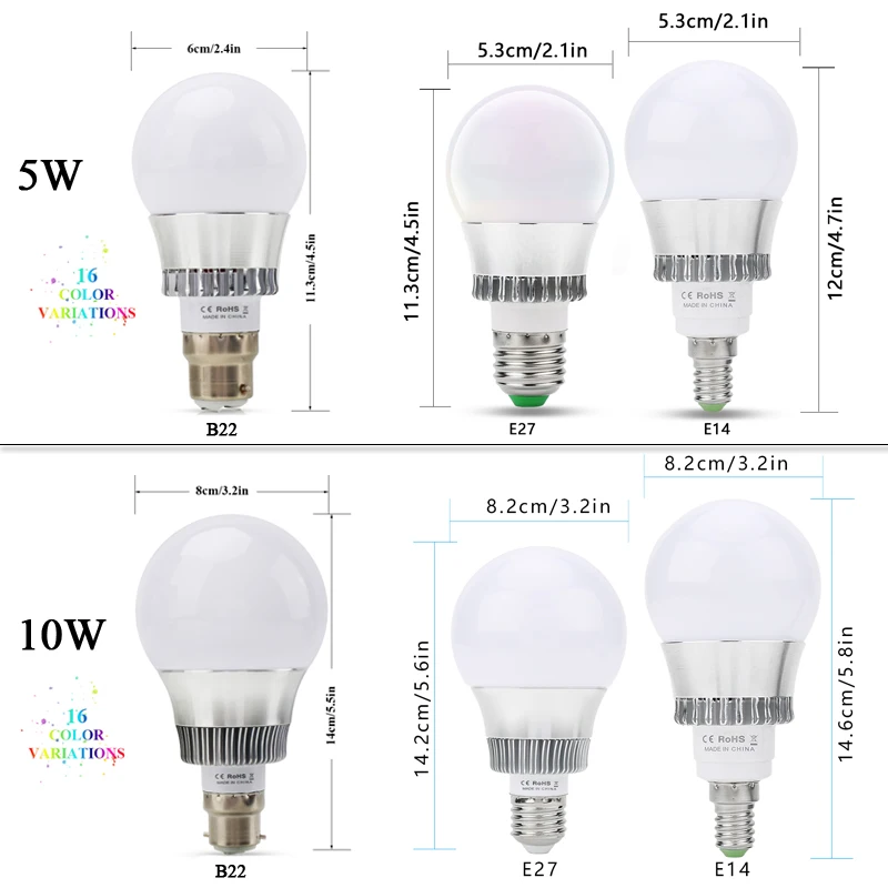 Сменный RGB-прожектор 5 Вт 10 волшебная светодиодная лампочка 16 цветов E27 E14 E22 с