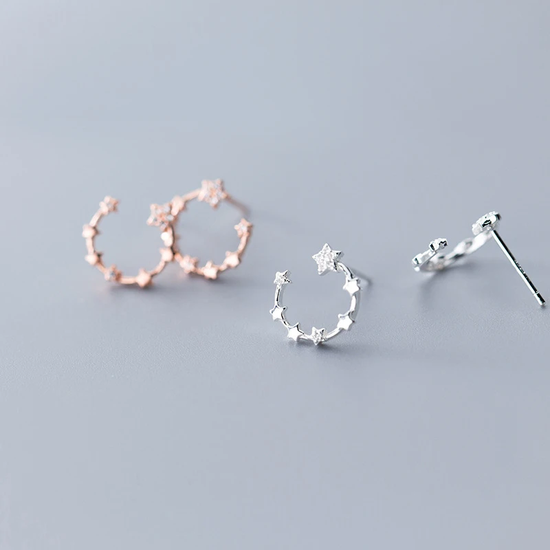 

Star Earrings Real 925 Sterling Silver Star C Shape Earrings for Women Girls Hypoallergenic Jewelry