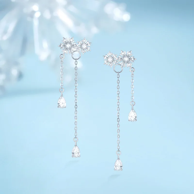 Женские серьги-подвески в виде снежинок с бриллиантами | Украшения и аксессуары