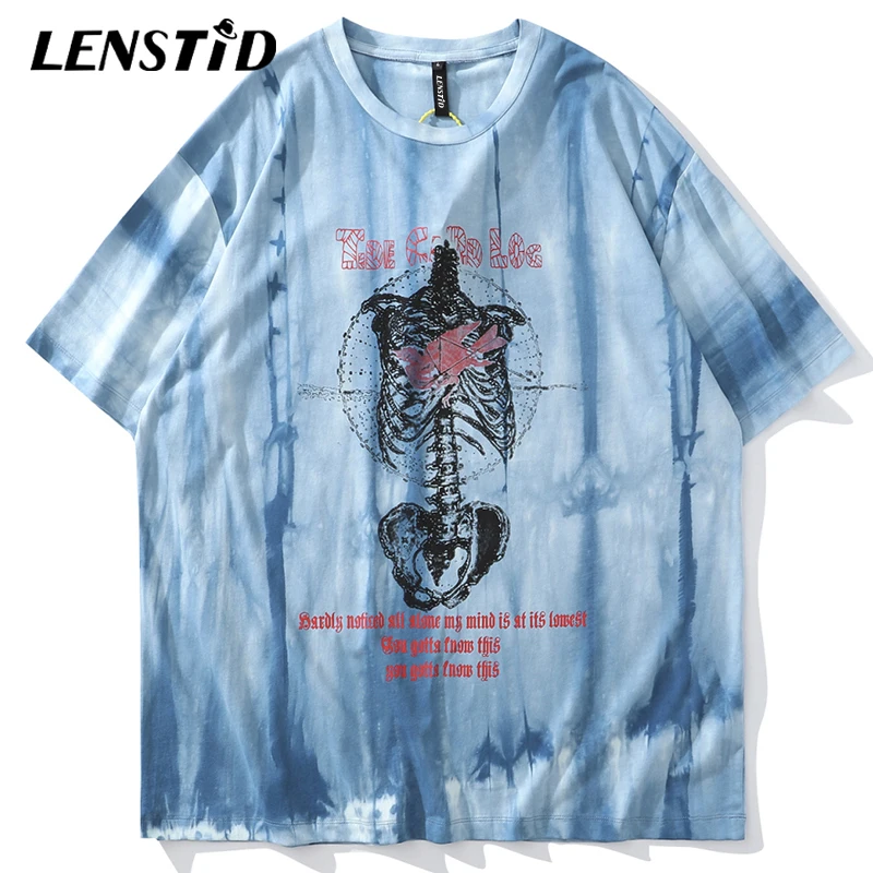 Футболка LENSTID мужская с принтом черепа тенниска в стиле хип хоп майка Харадзюку