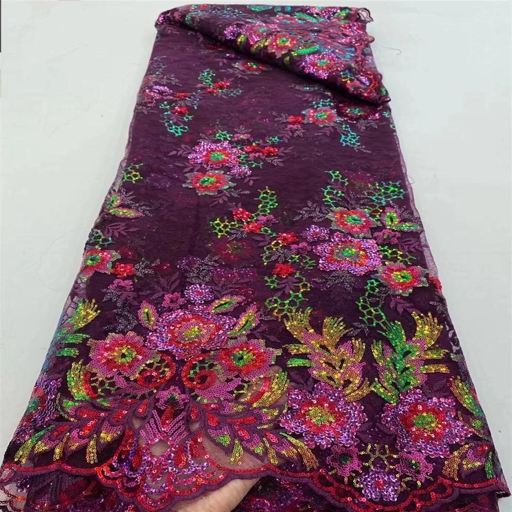 

African Lace Embroidered Fabric Nigerian Sequins Lace Fabrics 2021 High Quality Lace French Lace Fabric For Women Sew