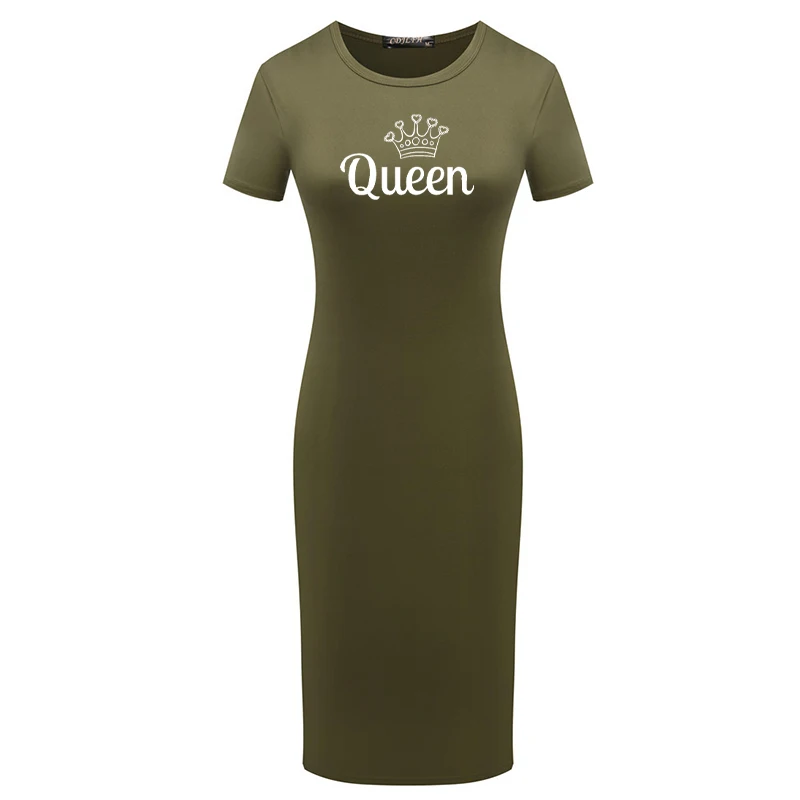 

Women Bodycon Dress Summer O Neck Retro Queen Letter Print Mini Fitted Casual Short Sleeve Party Pencil Dresses Femme Robes