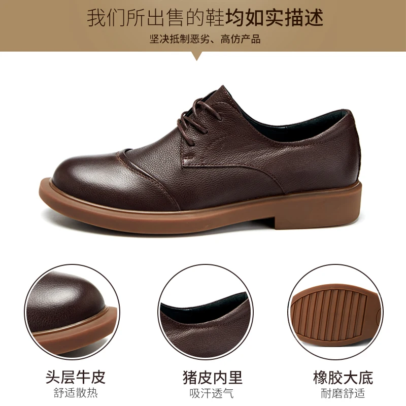 High Quality Genuine Leather Shoes Men Lace-Up Business Dress soft sole comfortable cowhide spring autumn | Обувь