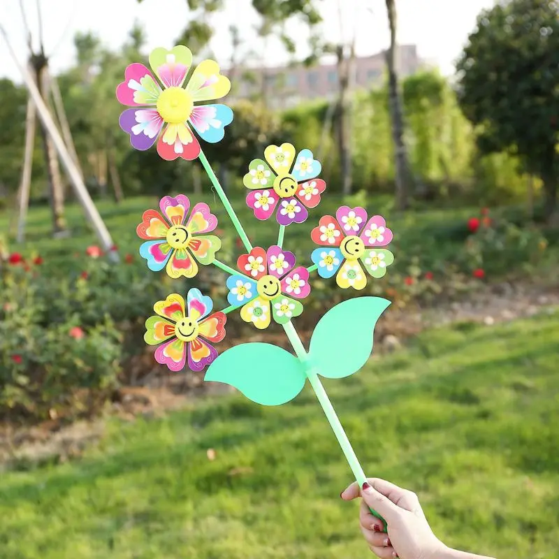 

2022 New 6 Wheel Cartoon Windmill Toys Whirligig Wind Spinner Pinwheel Yard Garden Decor