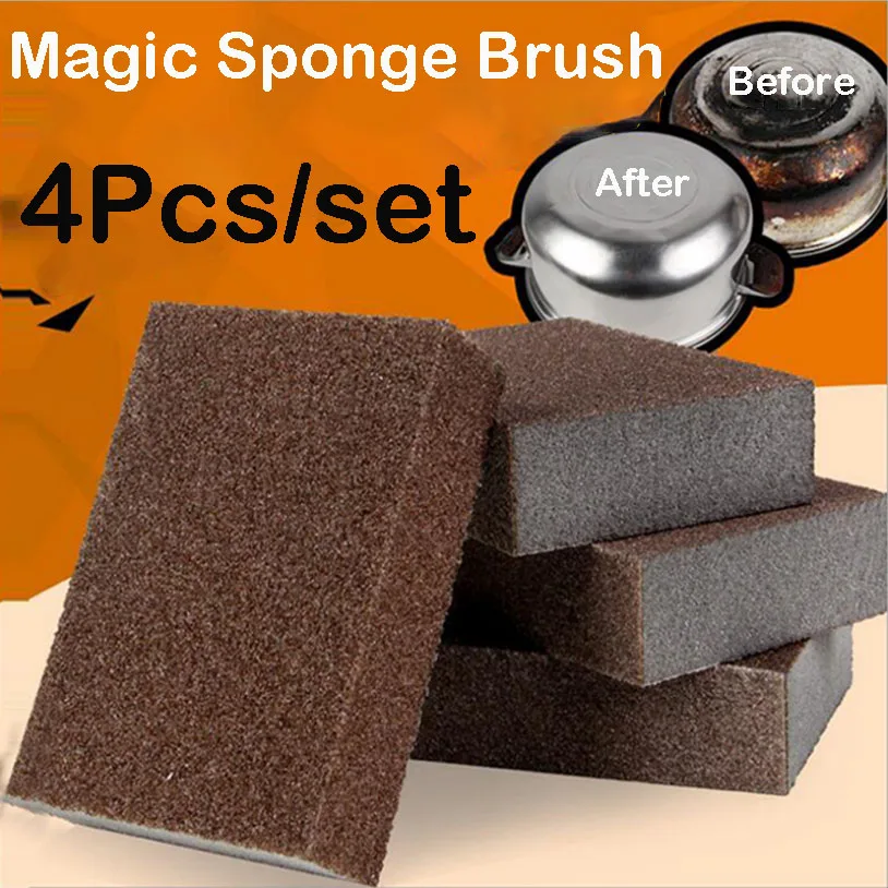 

2/4PCS 10 x 7 x 2.5cm Magic Brown Emery Sponge Dishwashing Brush Eraser Kitchen Pot Except Rust Cleaning Kitchen Accessory Items