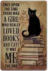 SIGNSHM был девушка, которая действительно любит книги и кошки, ретро металлический фотопостер, Настенный декор, потертый шикарный подарок