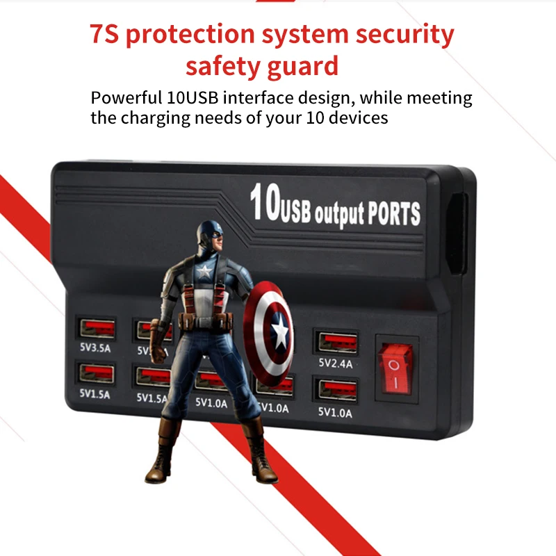 10 USB мощность быстрая зарядная станция многопортовое зарядное устройство для IPhone 7 5 5S 6 6S Plus Ipad LG samsung huawei адаптер переменного тока зарядное устройство розетка