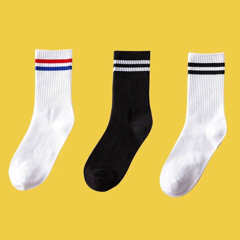 

Harajuku Loose Socks High School Girls Solid Colors Needles Knitting Striped Cotton Women White Black Color