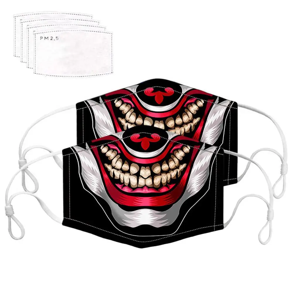 

2PC Adult Funny Print Safet Protect Washable Mask Dustproof Breathable PM2.5 Reusable Masks With 4PC Gasket Face Mask Filter 4