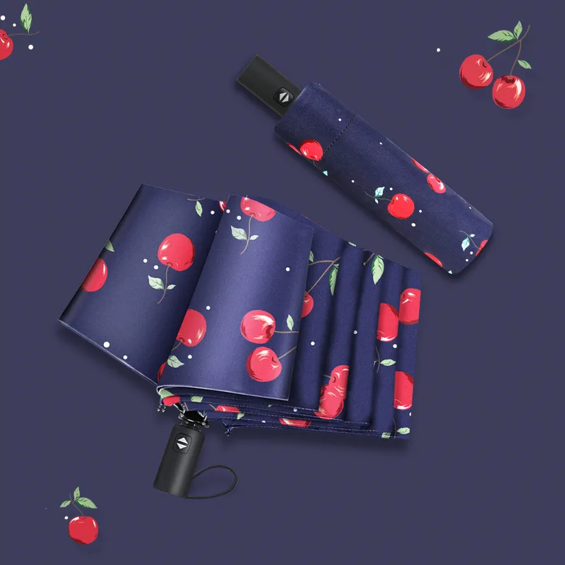 Зонт с вишней красного цвета для женщин компактный складной зонтик одной рукой и