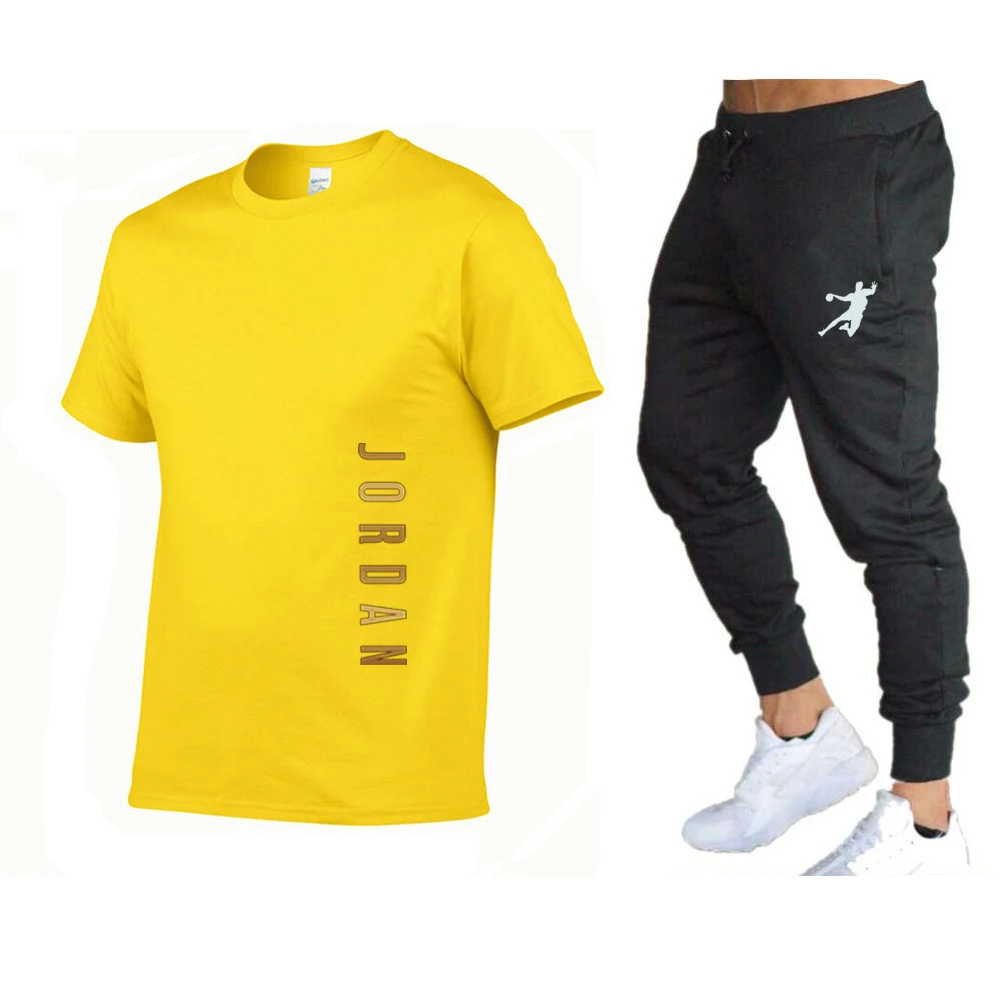 

2021 New Men's Casual Sportswear Short-sleeved Trousers Two-piece T-shirt Men's Sportswear Suit